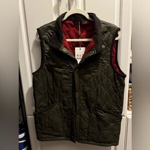 NWT Barbour Men’s Olive Perble Quilted Gilet Snap Button Vest
